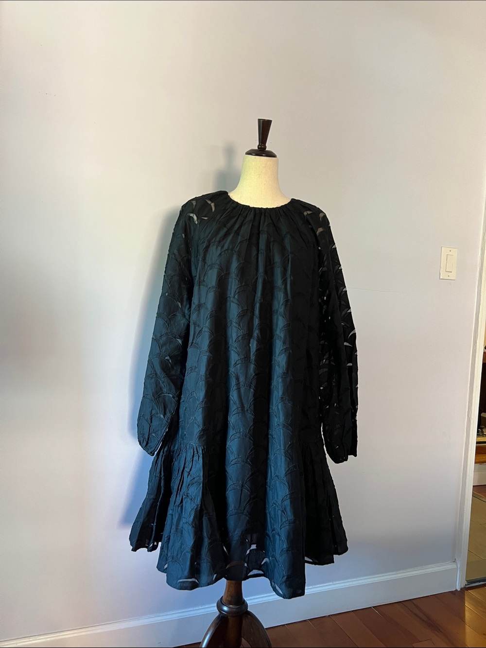 Merlette New York: Black Long Sleeve Textured Swing Dress